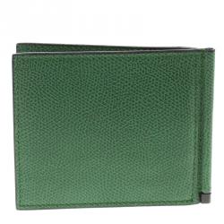 Valextra Green Leather Money Clip BiFold Wallet