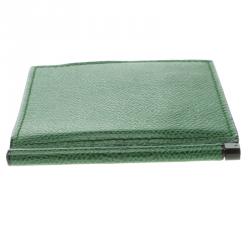 Valextra Green Leather Money Clip BiFold Wallet