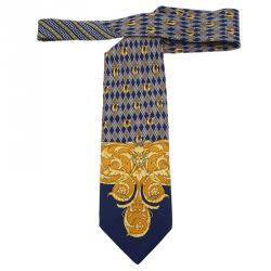 Pre Owned Gianni Versace Blue and Yellow Printed Silk Tie 