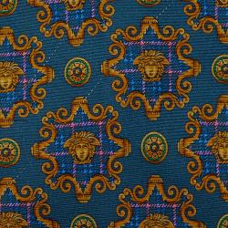 Pre Owned Gianni Versace Blue Silk Medusa Tie