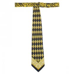 Pre Owned Gianni Versace Black and Yellow Printed Tie