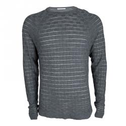 Pre Owned Versace Collection Grey Geometric Pattern Crew Neck Sweater XL