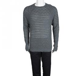Pre Owned Versace Collection Grey Geometric Pattern Crew Neck Sweater XL