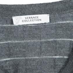 Pre Owned Versace Collection Grey Geometric Pattern Crew Neck Sweater XL