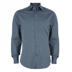 Z Zegna Men's Dark Grey Striped  Shirt M