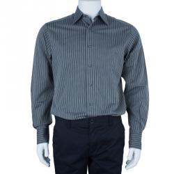 Z Zegna Men's Dark Grey Striped  Shirt M