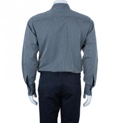 Z Zegna Men's Dark Grey Striped  Shirt M