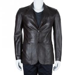 Z Zegna Mens' Black Leather Jacket M