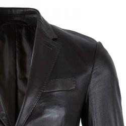 Z Zegna Mens' Black Leather Jacket M