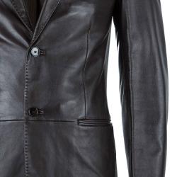 Z Zegna Mens' Black Leather Jacket M