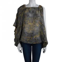 Pre Owned Alexander McQueen Silk Printed Drape Top S