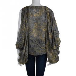 Pre Owned Alexander McQueen Silk Printed Drape Top S