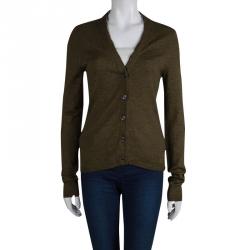 Pre Owned  Burberry Brit Olive Green Wool Button Down Cardigan M