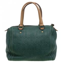 Pre Owned Carolina Herrera Green Monogram Canvas Andy Boston Bag