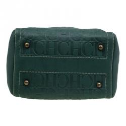 Pre Owned Carolina Herrera Green Monogram Canvas Andy Boston Bag