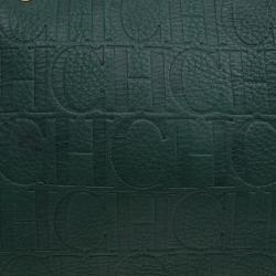 Pre Owned Carolina Herrera Green Monogram Canvas Andy Boston Bag