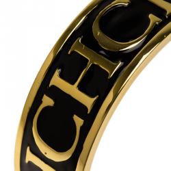 Pre Owned سوار سي أتش كارولينا هيريرا بالشعار ذهبي اللون وإيناميل أسود عريض 20سم