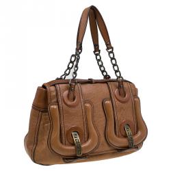 Pre Owned Fendi Brown Leather Trim B Tote