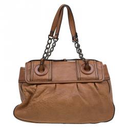 Pre Owned Fendi Brown Leather Trim B Tote