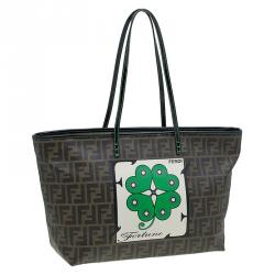Pre Owned Fendi Tobacco Zucca Coated Canvas Fortune Print Roll Shopper Tote
