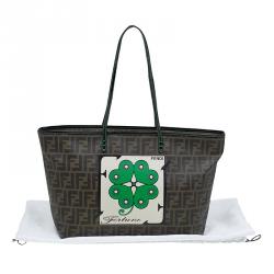 Pre Owned Fendi Tobacco Zucca Coated Canvas Fortune Print Roll Shopper Tote