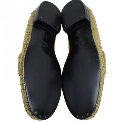 Gucci Gold Glitter Fabric and Leather Horsebit Loafers Size 37.5