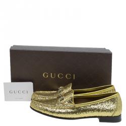 Gucci Gold Glitter Fabric and Leather Horsebit Loafers Size 37.5