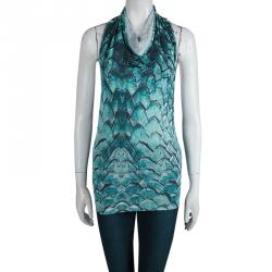 Pre Owned Just Cavalli Turquoise Python Print Cowl Neck Backless Top S