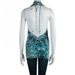 Pre Owned Just Cavalli Turquoise Python Print Cowl Neck Backless Top S