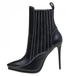 Pre Owned McQ by Alexander McQueen Black Leather Lex Chelsea Ankle Boots Size 39