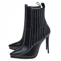 Pre Owned McQ by Alexander McQueen Black Leather Lex Chelsea Ankle Boots Size 39