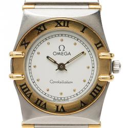 Omega White Stainless Steel Constellation Women's Wristwatch 24 MM
