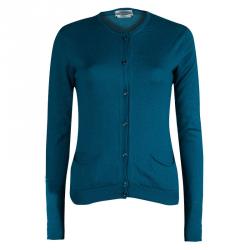 Pre Owned Yves Saint Laurent Blue Cashmere Button Down Cardigan S