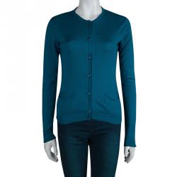 Pre Owned Yves Saint Laurent Blue Cashmere Button Down Cardigan S