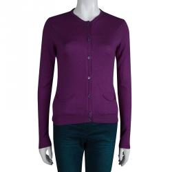 Pre Owned Yves Saint Laurent Purple Cashmere Button Down Cardigan S
