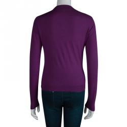 Pre Owned Yves Saint Laurent Purple Cashmere Button Down Cardigan S