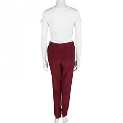 مملوكة مسبقًا بنطلون 3.1 فيليب ليم حرير أحمر شريط وسط مطاطي بجيب ديرابيه