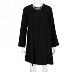 Pre Owned 3.1 Phillip Lim Black Jeweled Neck Draped Long Sleeve Dress S
