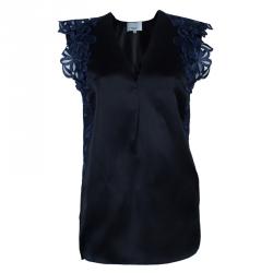Pre Owned 3.1 Phillip Lim Black Organza Giupure Lace Detail Blouse M