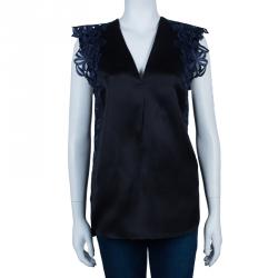 Pre Owned 3.1 Phillip Lim Black Organza Giupure Lace Detail Blouse M
