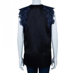 Pre Owned 3.1 Phillip Lim Black Organza Giupure Lace Detail Blouse M