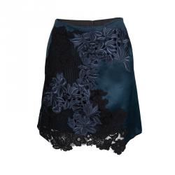 Pre Owned تنورة ميني 3.1 فيليب ليم حرير أزرق كحلي ودانتيل جبير L