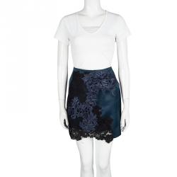 Pre Owned تنورة ميني 3.1 فيليب ليم حرير أزرق كحلي ودانتيل جبير L