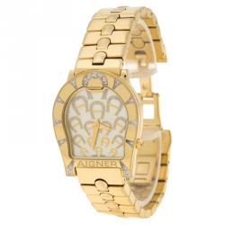 Pre Owned Aigner Ravenna Mother of Pearl Gold Diamond Studded Women's Wristwatch 30mm