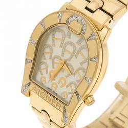 Pre Owned Aigner Ravenna Mother of Pearl Gold Diamond Studded Women's Wristwatch 30mm