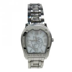 Pre Owned Aigner White Stainless Steel Verona Women's Wristwatch 33MM