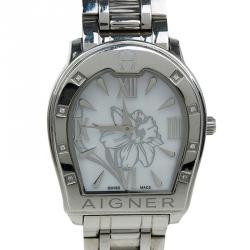 Pre Owned Aigner White Stainless Steel Verona Women's Wristwatch 33MM