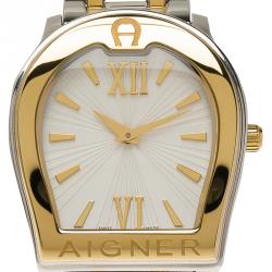 Pre Owned Aigner White Gold-Plated Stainless Steel Verona Women's Wristwatch 33MM