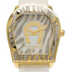 Pre Owned Aigner Mother of Pearl Stainless Steel Verona A48000 Women's Wristwatch 39MM