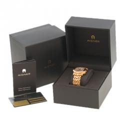 Pre Owned Aigner Rose Gold Tone Stainless Steel Genua Due Women's Wristwatch 34MM